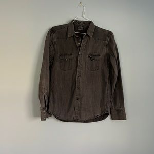 Lucky brand long sleeve snap front grey/black denim shirt